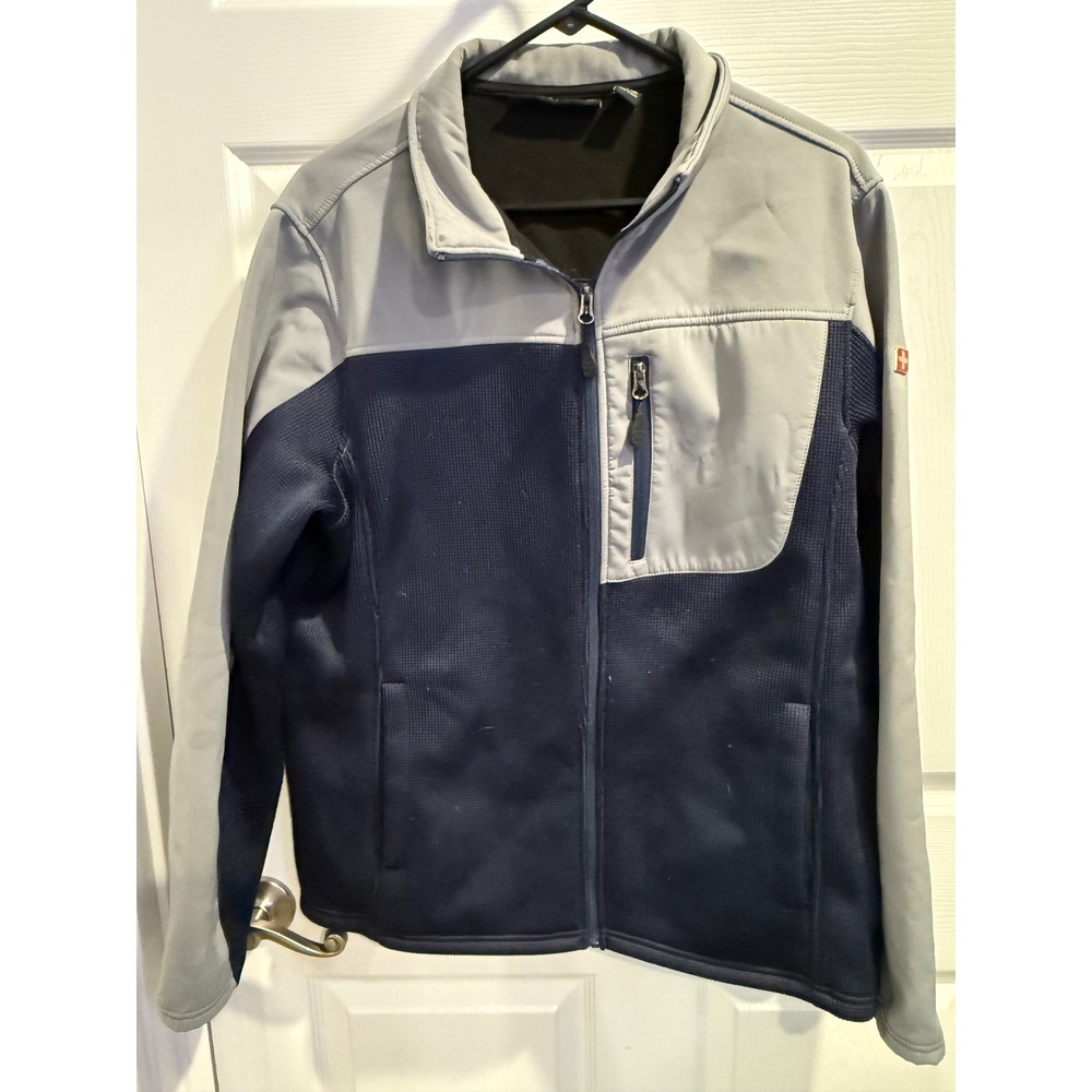 SwissTech Mens Navy Gray Colorblock Softshell Fleece Lined Full Zip Jacket L